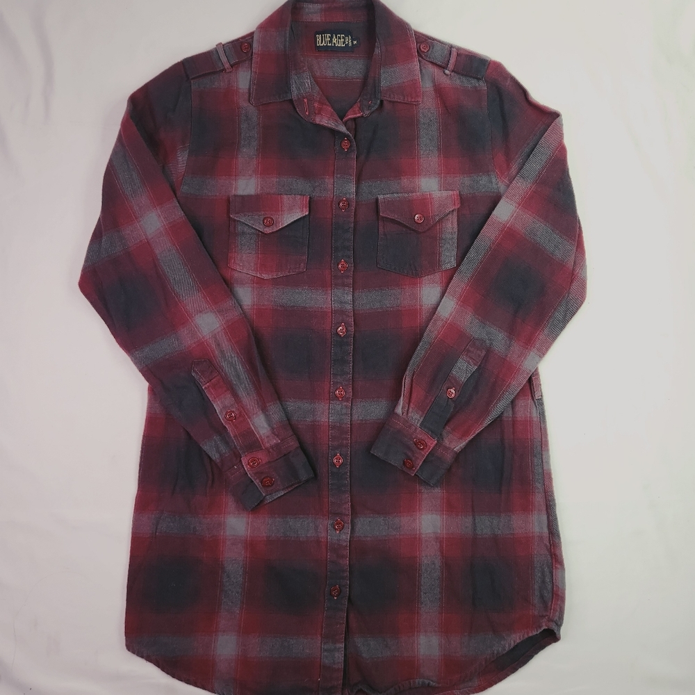 Blue Age Jeans USA Womens Red & Grey Plaid Long Sleeve Button Up Shirt Size M